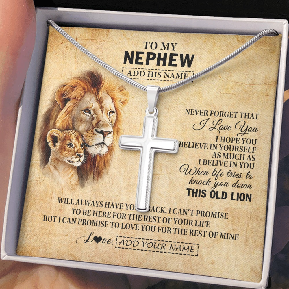 Personalized To My Nephew Gifts From Uncle Lion Necklace I Love You Nephew Birthday Gifts From Uncle Graduation Christmas Customized Gift Box Message Card