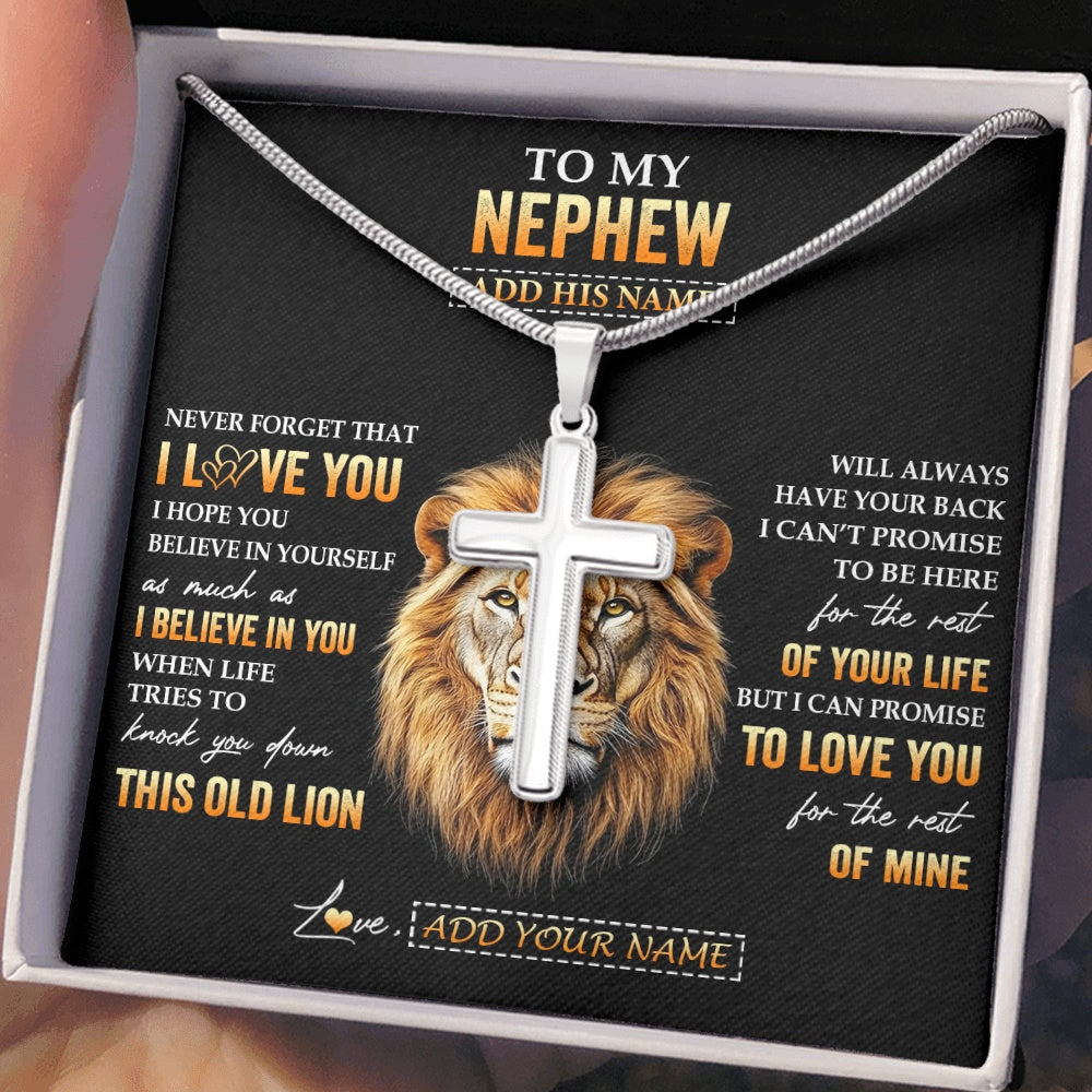 Personalized To My Nephew Gifts From Uncle Necklace Old Lion Love You Nephew Birthday Gifts Graduation Christmas Customized Gift Box Message Card