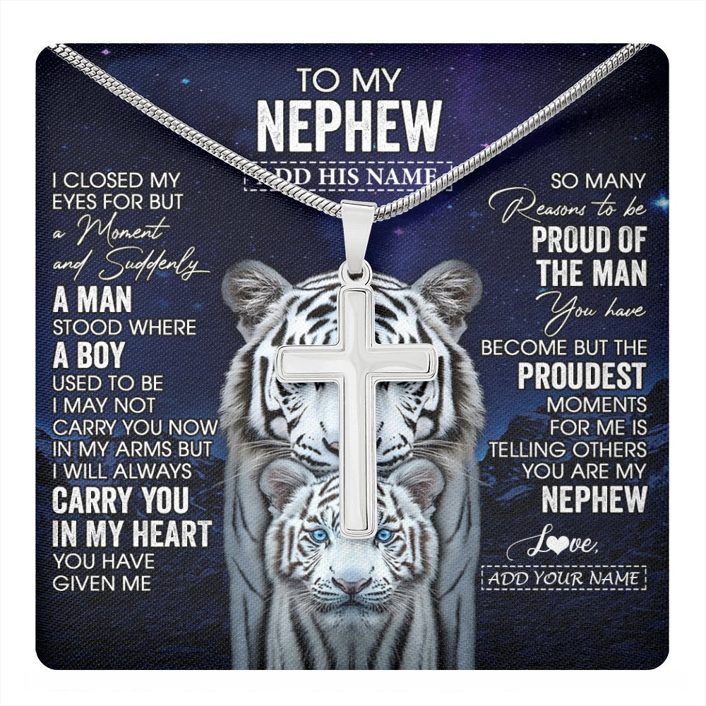 Personalized To My Nephew Necklace From Aunt Uncle I Close My Eyes White Tiger Nephew Birthday Gift Graduation Christmas Custom Gift Box Message Card