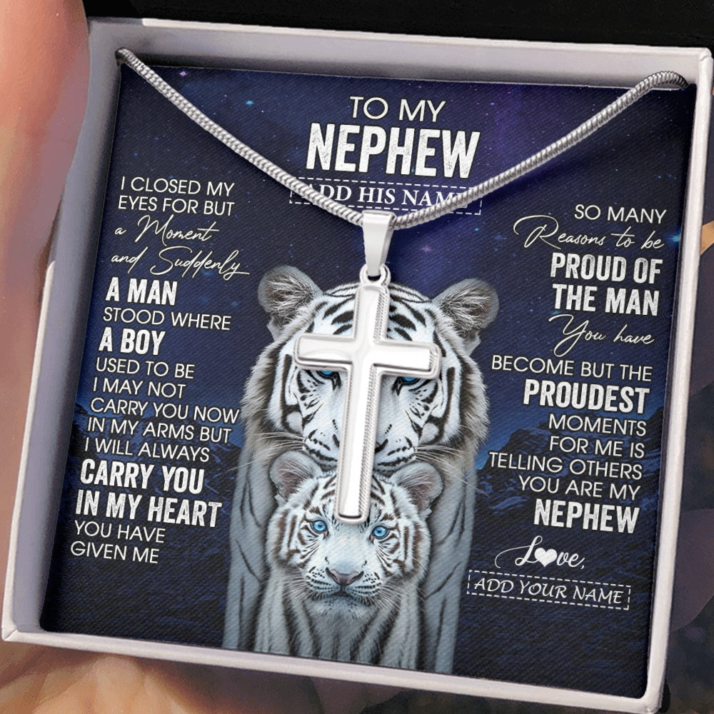 Personalized To My Nephew Necklace From Aunt Uncle I Close My Eyes White Tiger Nephew Birthday Gift Graduation Christmas Custom Gift Box Message Card
