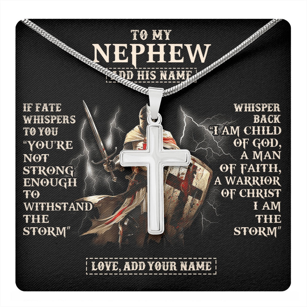 Personalized To My Nephew Necklace From Uncle Aunt For Men Warrior Knight Templar I Am The Storm Nephew Birthday Christmas Gift Box Message Card