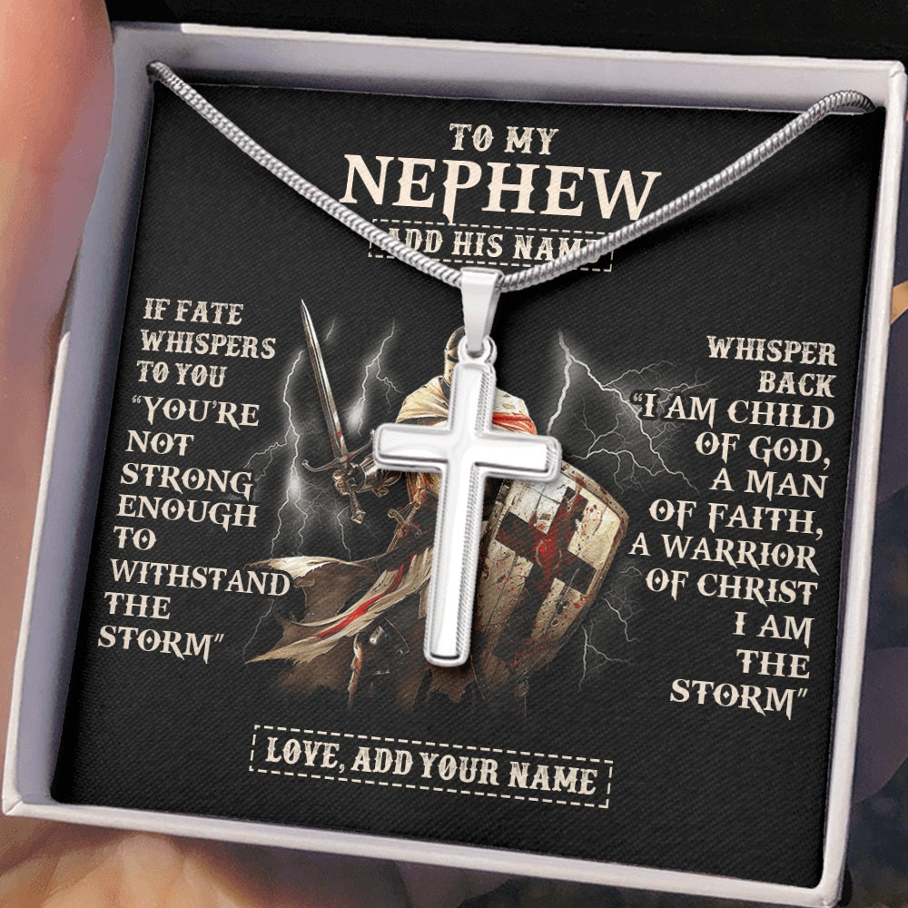 Personalized To My Nephew Necklace From Uncle Aunt For Men Warrior Knight Templar I Am The Storm Nephew Birthday Christmas Gift Box Message Card