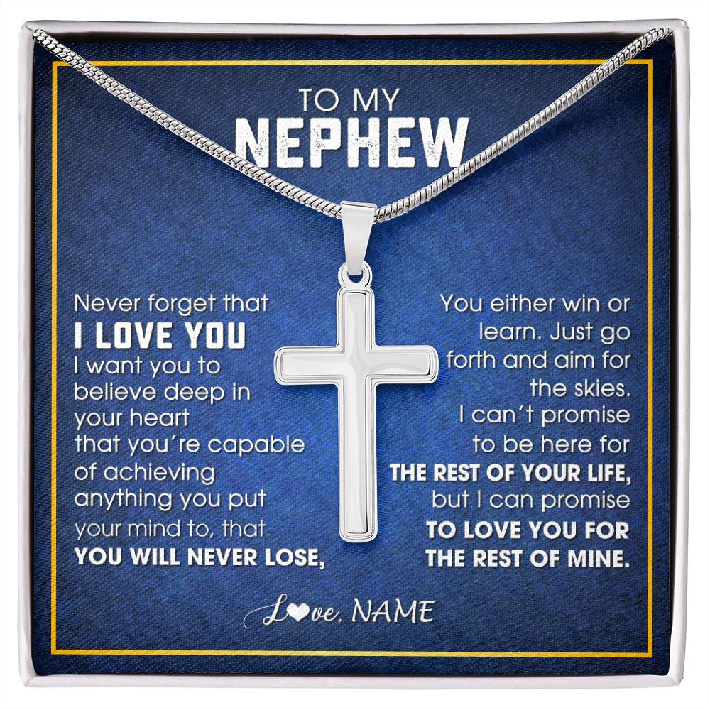Personalized To My Nephew Necklace from Aunt Uncle Never Forget That I Love You Nephew Birthday Graduation Christmas Jewelry Customized Gift Box Message Card