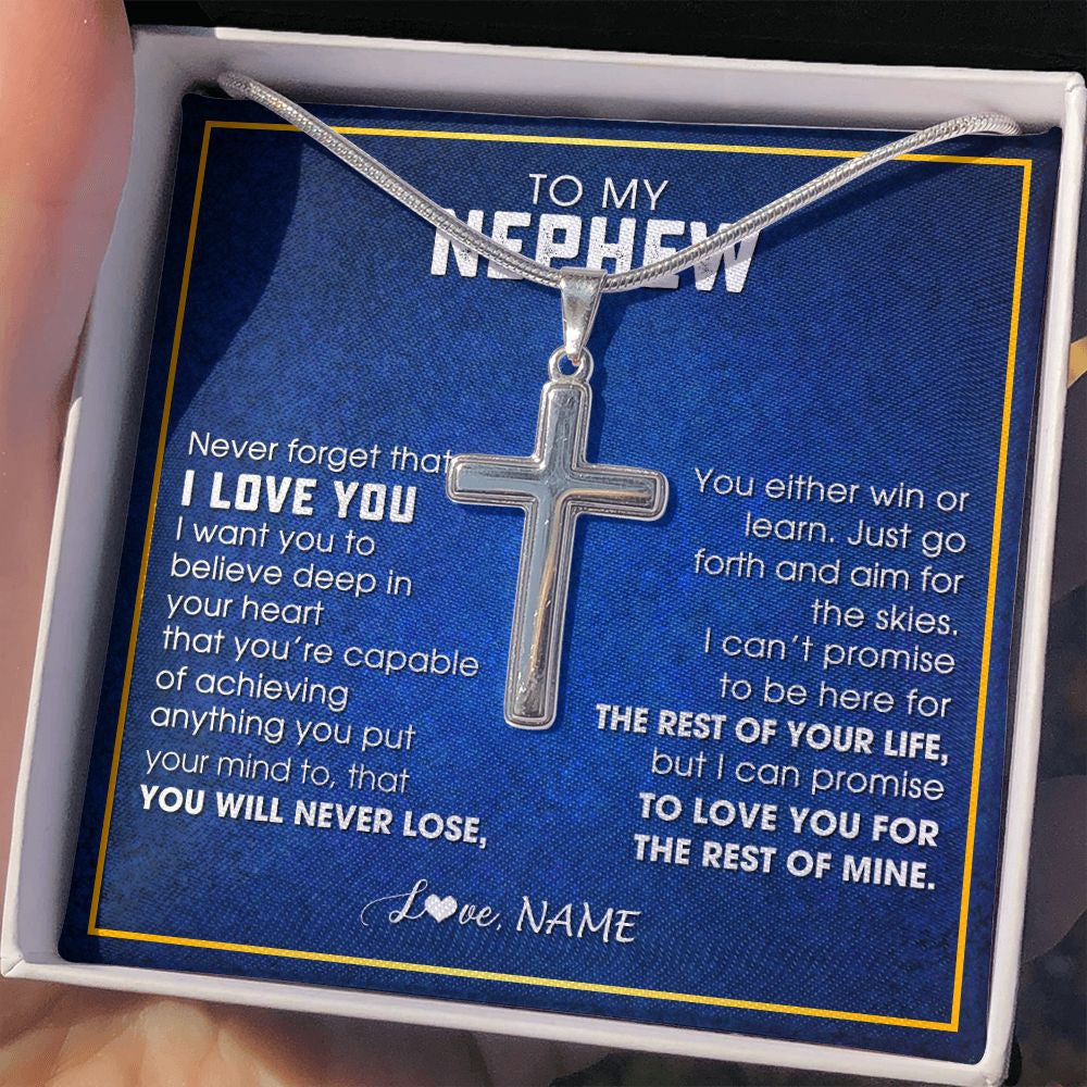 Personalized To My Nephew Necklace from Aunt Uncle Never Forget That I Love You Nephew Birthday Graduation Christmas Jewelry Customized Gift Box Message Card