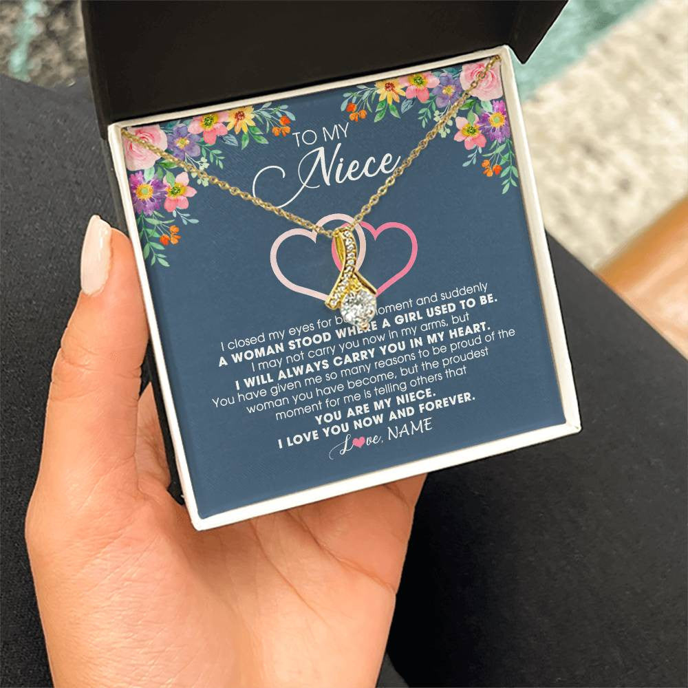 Personalized To My Niece Necklace From Aunt Auntie Uncle I Love You Now And Forever Jewelry For Niece Birthday Graduation Christmas Customized Message Card