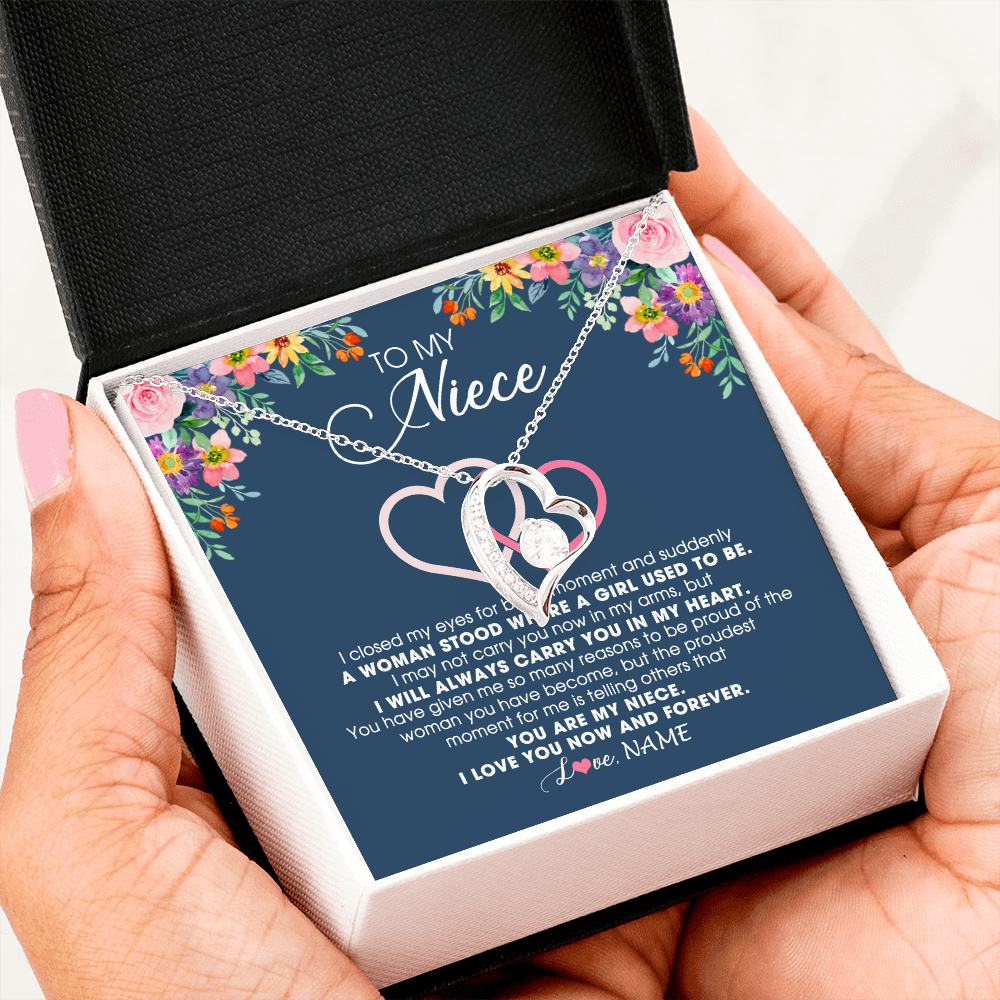 Personalized To My Niece Necklace From Aunt Auntie Uncle I Love You Now And Forever Jewelry For Niece Birthday Graduation Christmas Customized Message Card