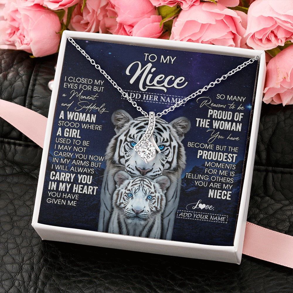 Personalized To My Niece Necklace From Aunt Uncle I Close My Eyes White Tiger Niece Birthday Gift Graduation Christmas Custom Gift Box Message Card
