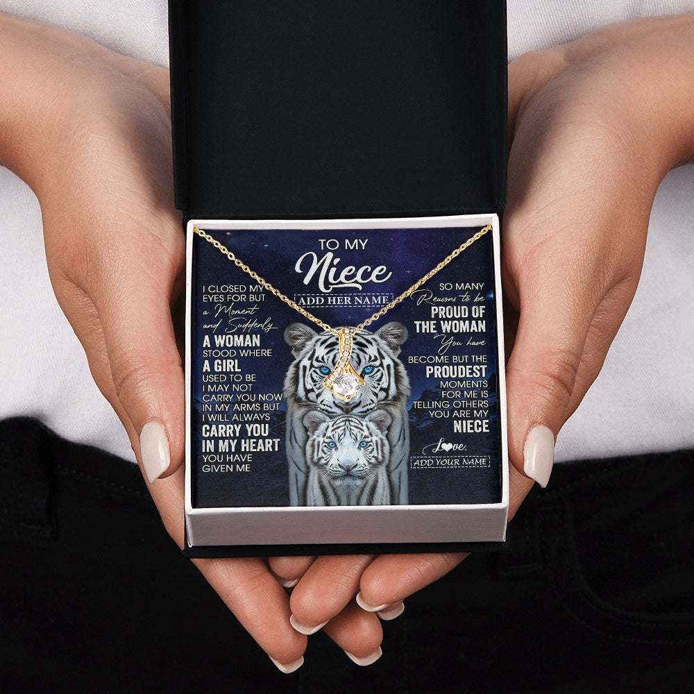 Personalized To My Niece Necklace From Aunt Uncle I Close My Eyes White Tiger Niece Birthday Gift Graduation Christmas Custom Gift Box Message Card
