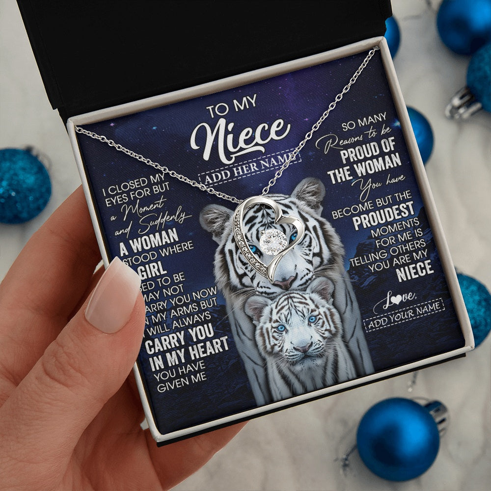 Personalized To My Niece Necklace From Aunt Uncle I Close My Eyes White Tiger Niece Birthday Gift Graduation Christmas Custom Gift Box Message Card