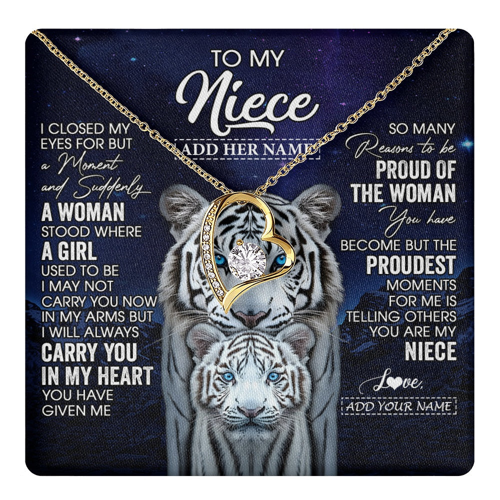 Personalized To My Niece Necklace From Aunt Uncle I Close My Eyes White Tiger Niece Birthday Gift Graduation Christmas Custom Gift Box Message Card