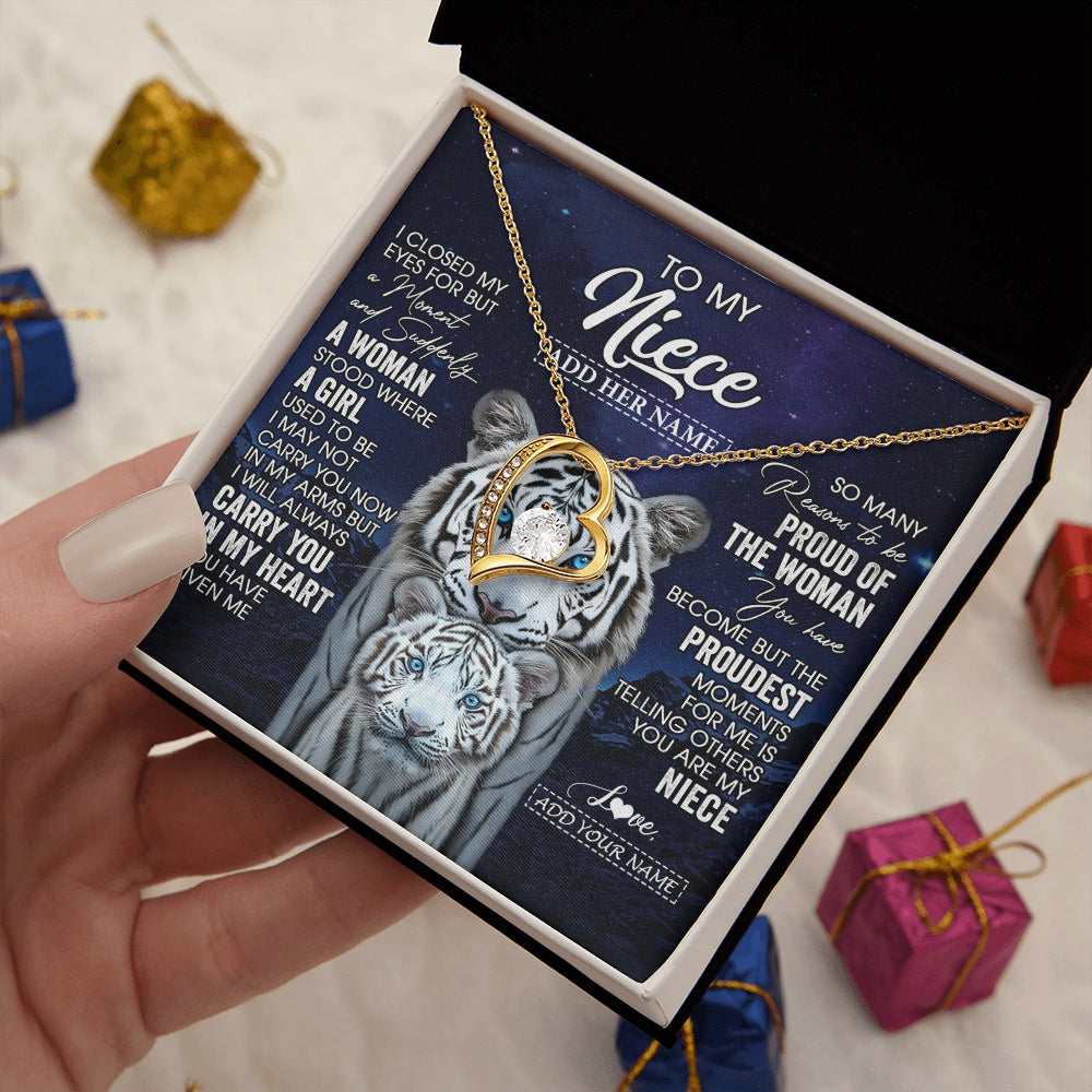 Personalized To My Niece Necklace From Aunt Uncle I Close My Eyes White Tiger Niece Birthday Gift Graduation Christmas Custom Gift Box Message Card