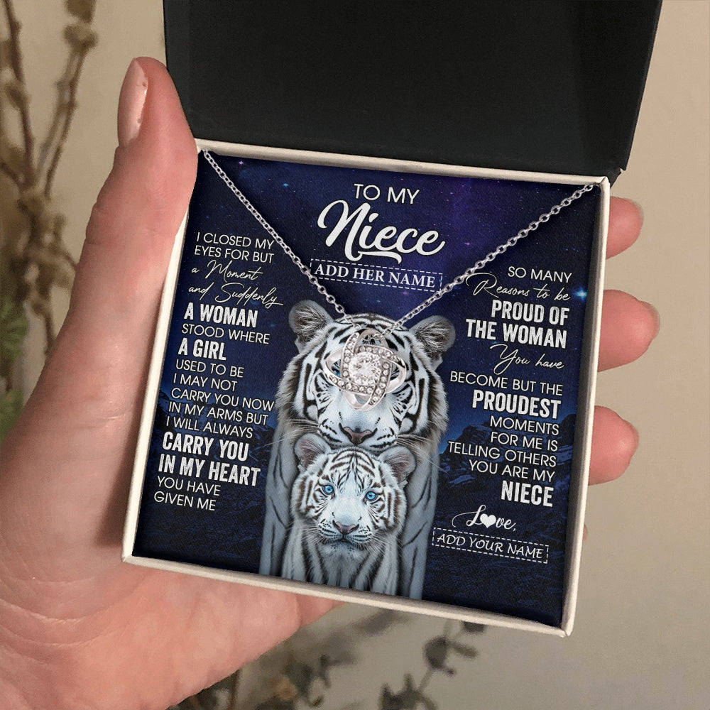 Personalized To My Niece Necklace From Aunt Uncle I Close My Eyes White Tiger Niece Birthday Gift Graduation Christmas Custom Gift Box Message Card