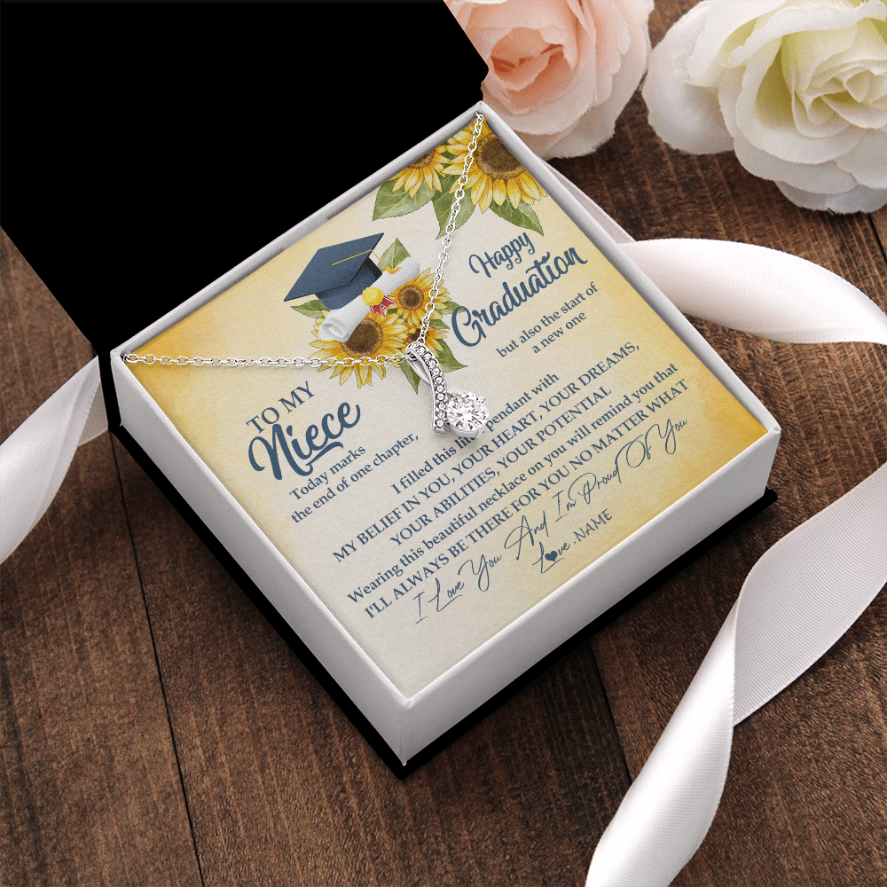 Personalized To My Niece On Her Graduation Day Necklace Flower I Love You I'm Proud Of You Class of 2025 Niece Jewelry Customized Gift Box Message Card