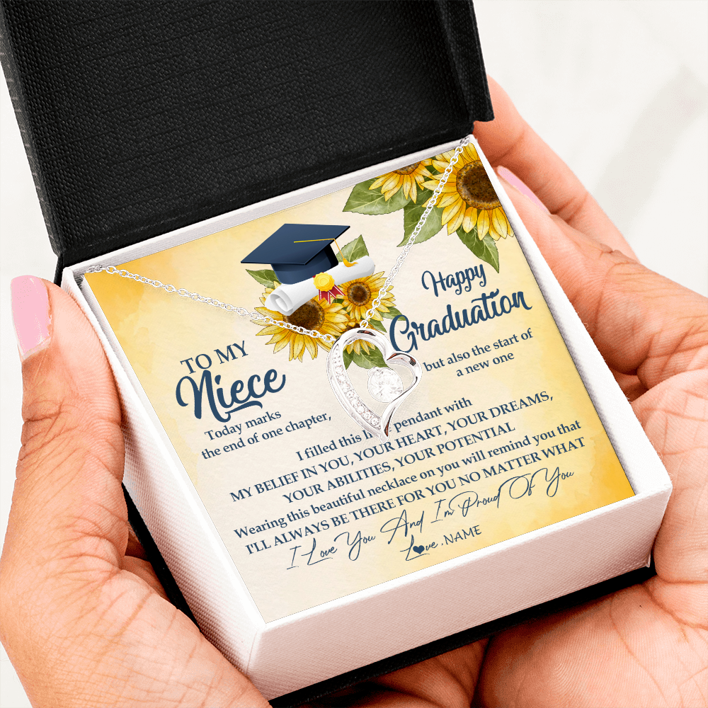 Personalized To My Niece On Her Graduation Day Necklace Flower I Love You I'm Proud Of You Class of 2025 Niece Jewelry Customized Gift Box Message Card