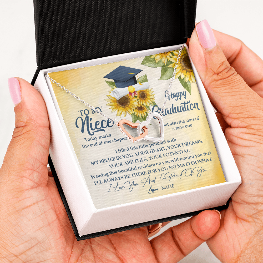 Personalized To My Niece On Her Graduation Day Necklace Flower I Love You I'm Proud Of You Class of 2025 Niece Jewelry Customized Gift Box Message Card