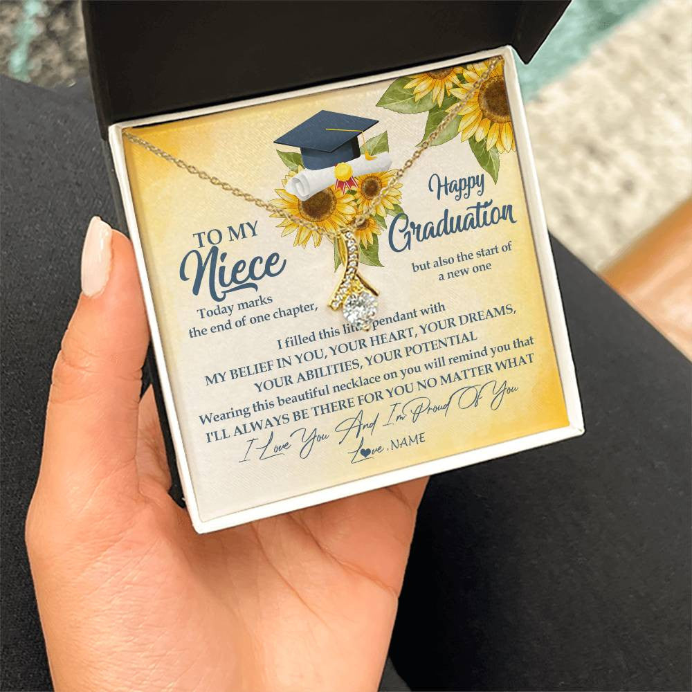 Personalized To My Niece On Her Graduation Day Necklace Flower I Love You I'm Proud Of You Class of 2025 Niece Jewelry Customized Gift Box Message Card