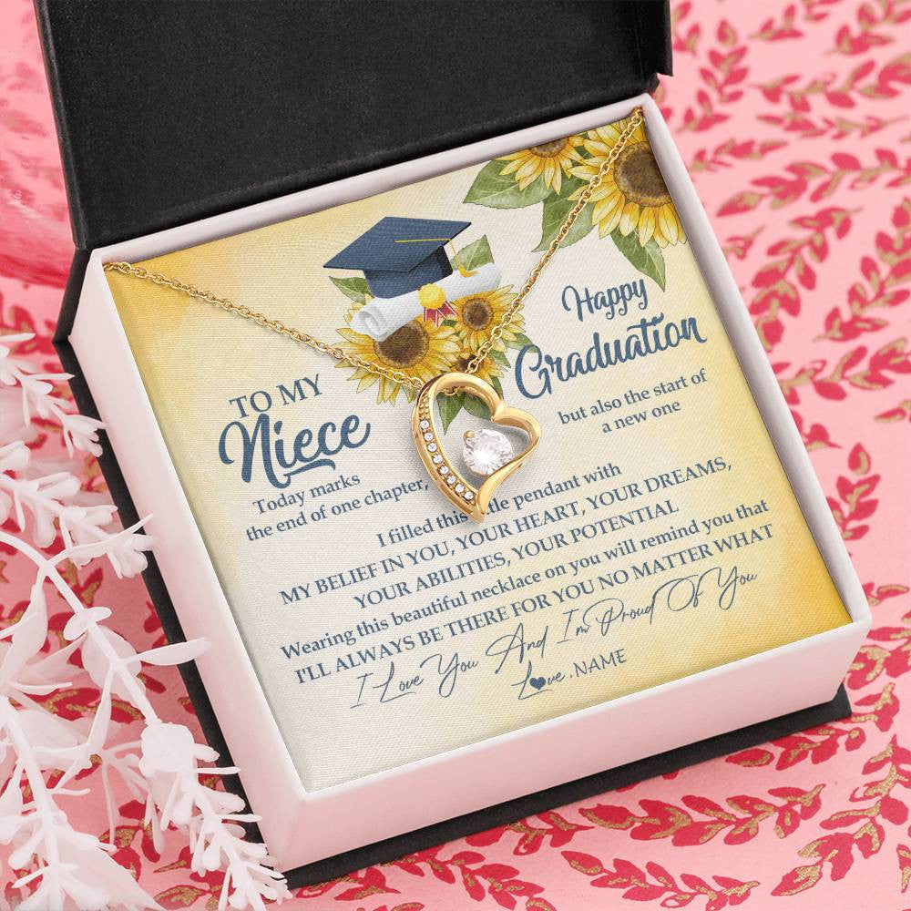Personalized To My Niece On Her Graduation Day Necklace Flower I Love You I'm Proud Of You Class of 2025 Niece Jewelry Customized Gift Box Message Card