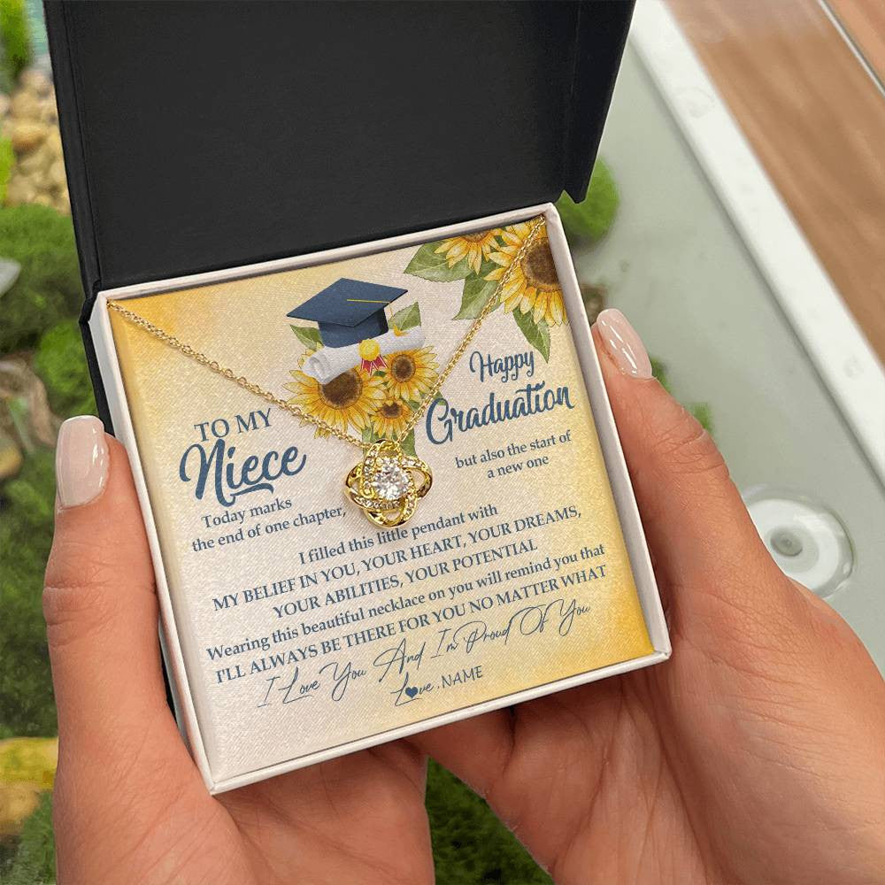 Personalized To My Niece On Her Graduation Day Necklace Flower I Love You I'm Proud Of You Class of 2025 Niece Jewelry Customized Gift Box Message Card