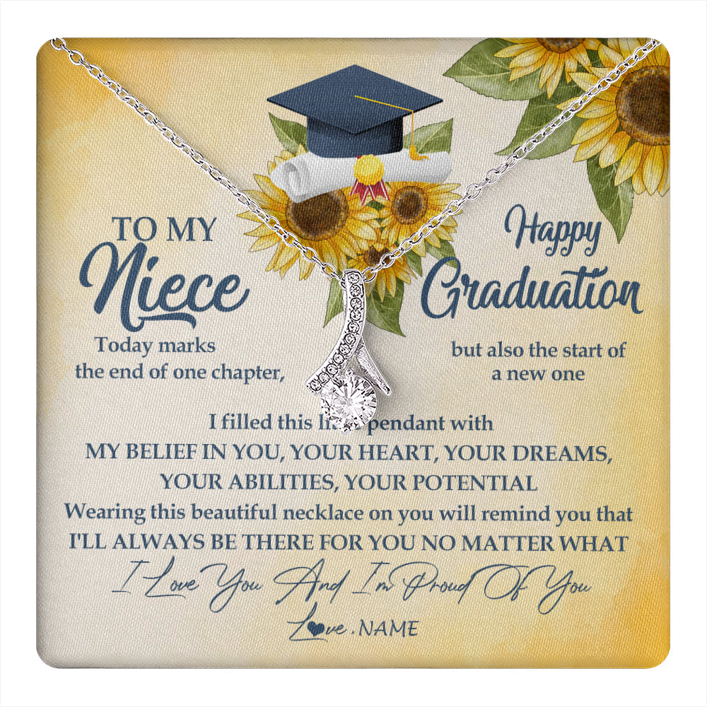 Personalized To My Niece On Her Graduation Day Necklace Flower I Love You I'm Proud Of You Class of 2025 Niece Jewelry Customized Gift Box Message Card