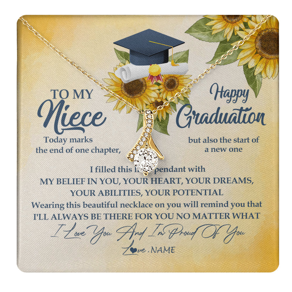 Personalized To My Niece On Her Graduation Day Necklace Flower I Love You I'm Proud Of You Class of 2025 Niece Jewelry Customized Gift Box Message Card