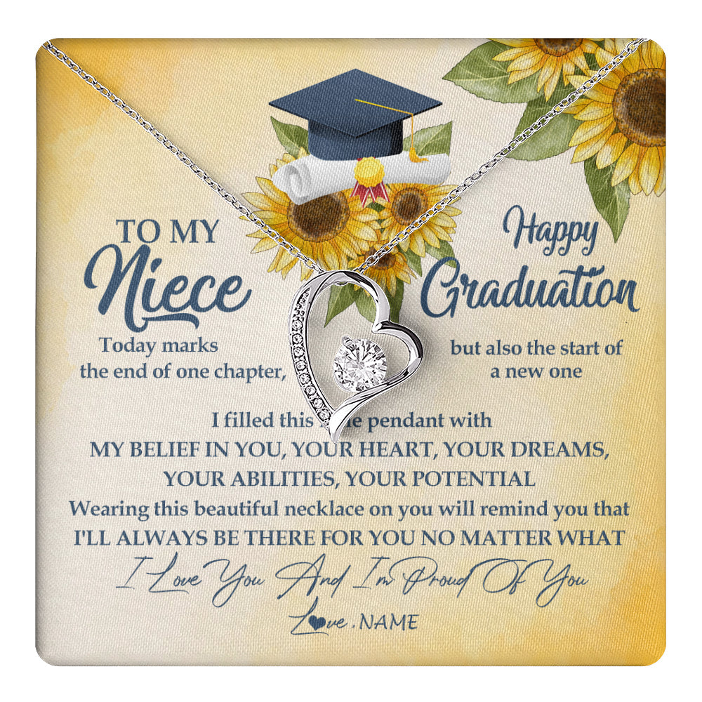 Personalized To My Niece On Her Graduation Day Necklace Flower I Love You I'm Proud Of You Class of 2025 Niece Jewelry Customized Gift Box Message Card