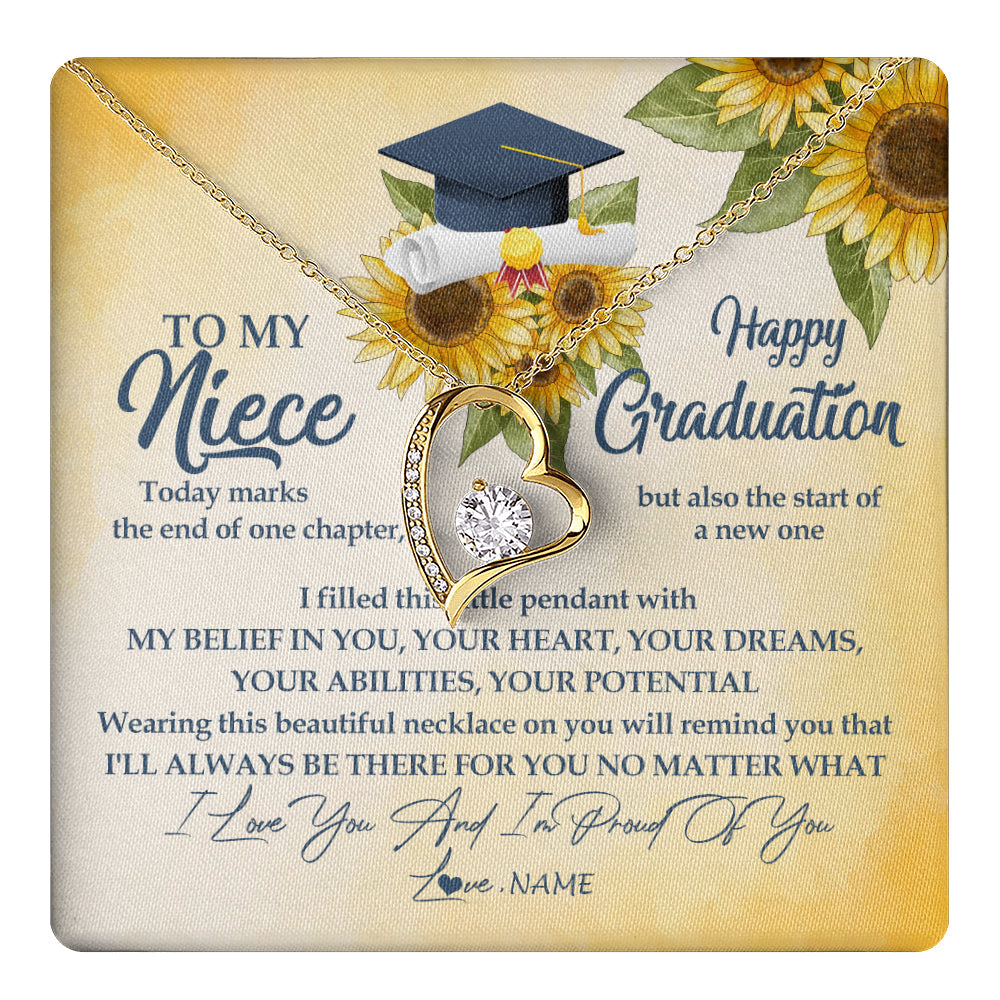 Personalized To My Niece On Her Graduation Day Necklace Flower I Love You I'm Proud Of You Class of 2025 Niece Jewelry Customized Gift Box Message Card