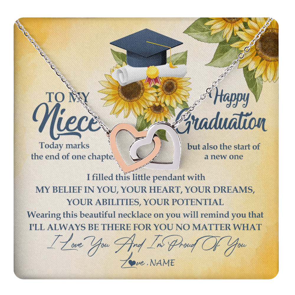 Personalized To My Niece On Her Graduation Day Necklace Flower I Love You I'm Proud Of You Class of 2025 Niece Jewelry Customized Gift Box Message Card