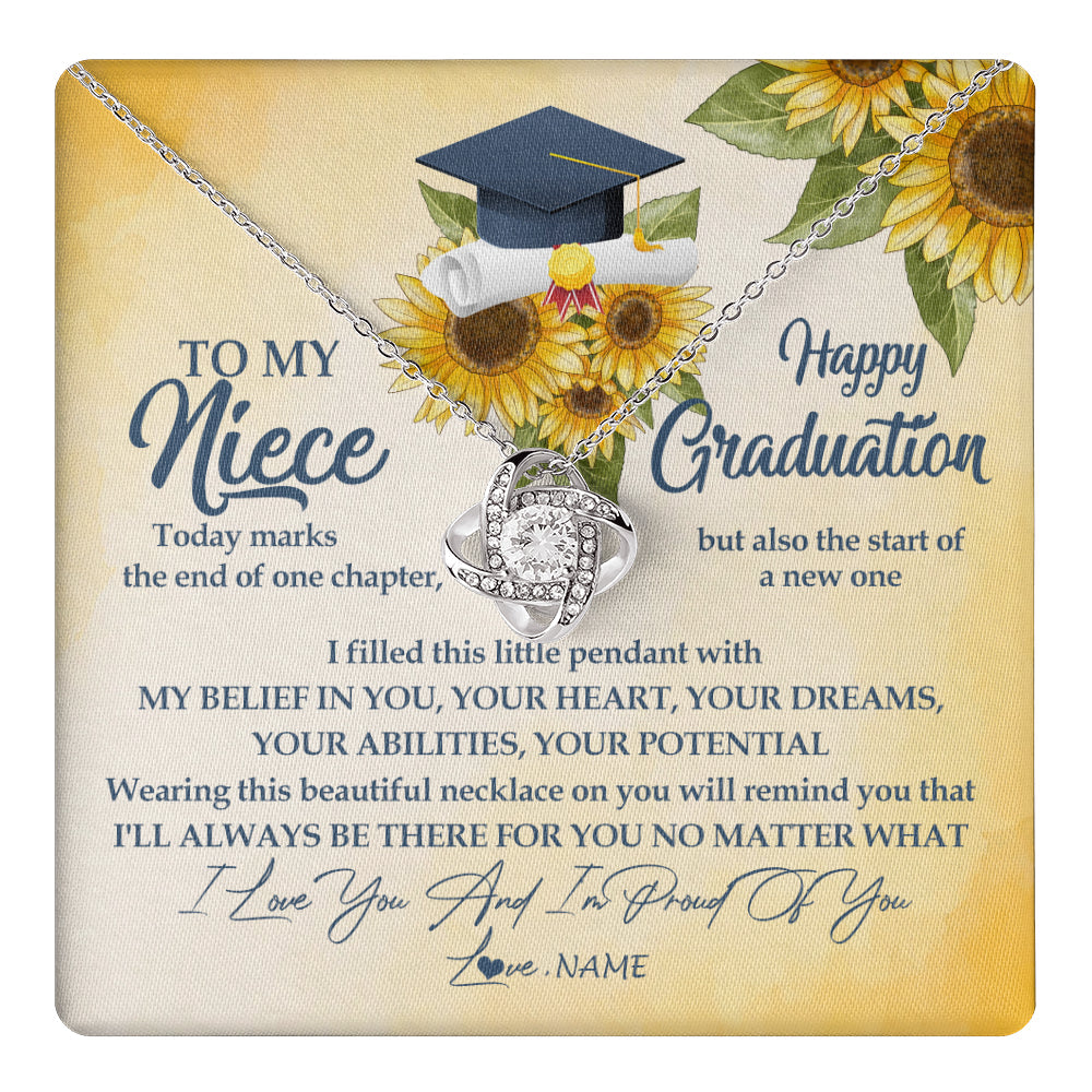 Personalized To My Niece On Her Graduation Day Necklace Flower I Love You I'm Proud Of You Class of 2025 Niece Jewelry Customized Gift Box Message Card