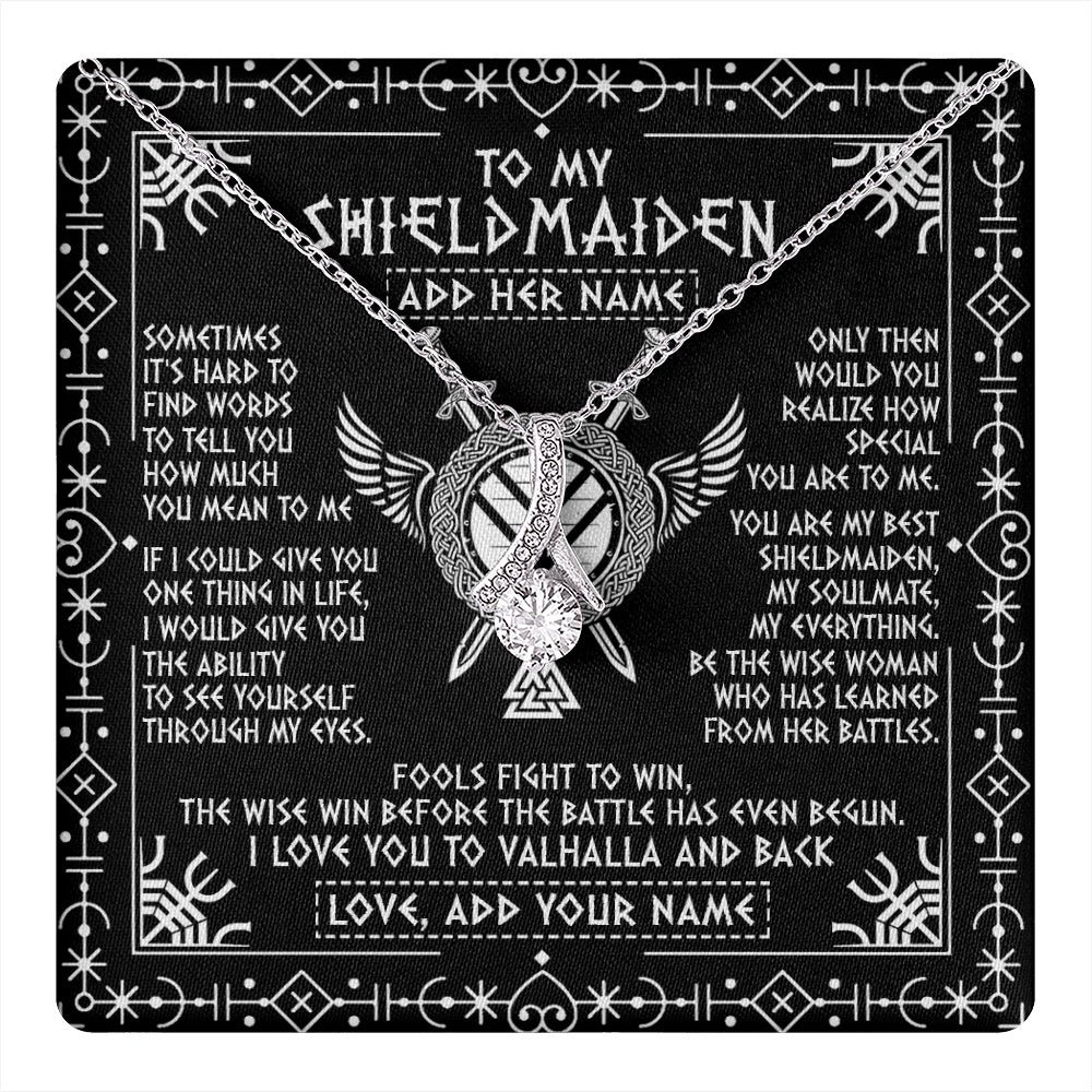 Personalized To My Shieldmaiden Gifts Necklace Viking Valhalla Scandinavian For Girlfriend Wife Custom Birthday Romantic Jewelry Gift Box Message Card