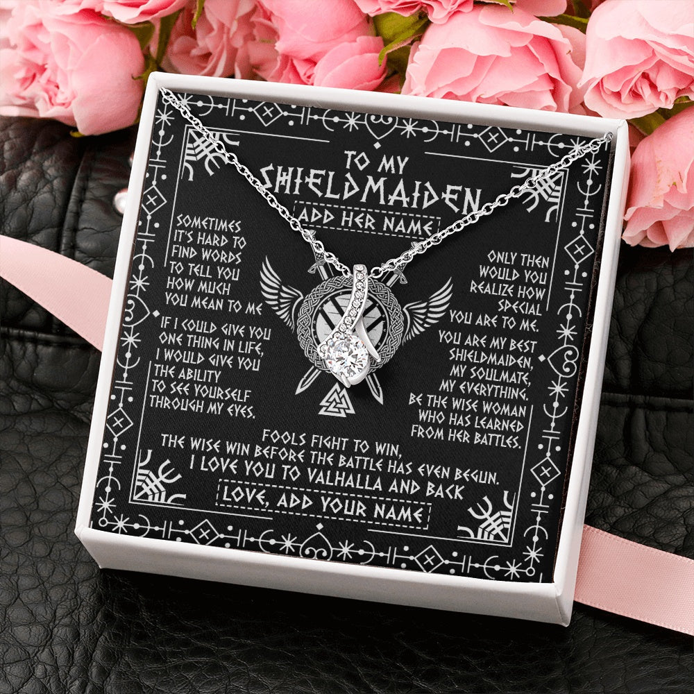 Personalized To My Shieldmaiden Gifts Necklace Viking Valhalla Scandinavian For Girlfriend Wife Custom Birthday Romantic Jewelry Gift Box Message Card