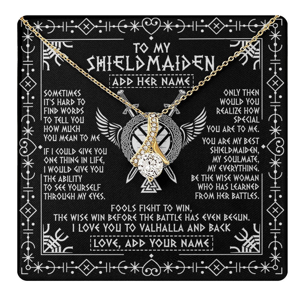 Personalized To My Shieldmaiden Gifts Necklace Viking Valhalla Scandinavian For Girlfriend Wife Custom Birthday Romantic Jewelry Gift Box Message Card