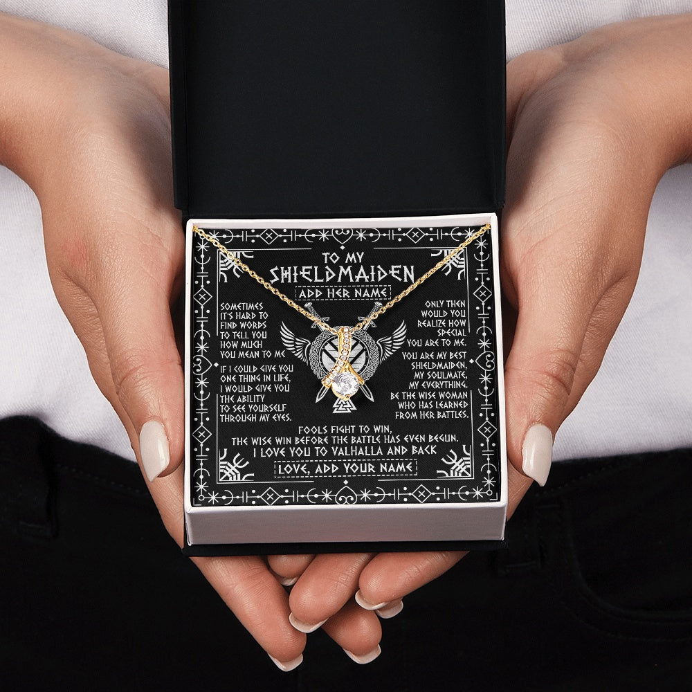 Personalized To My Shieldmaiden Gifts Necklace Viking Valhalla Scandinavian For Girlfriend Wife Custom Birthday Romantic Jewelry Gift Box Message Card