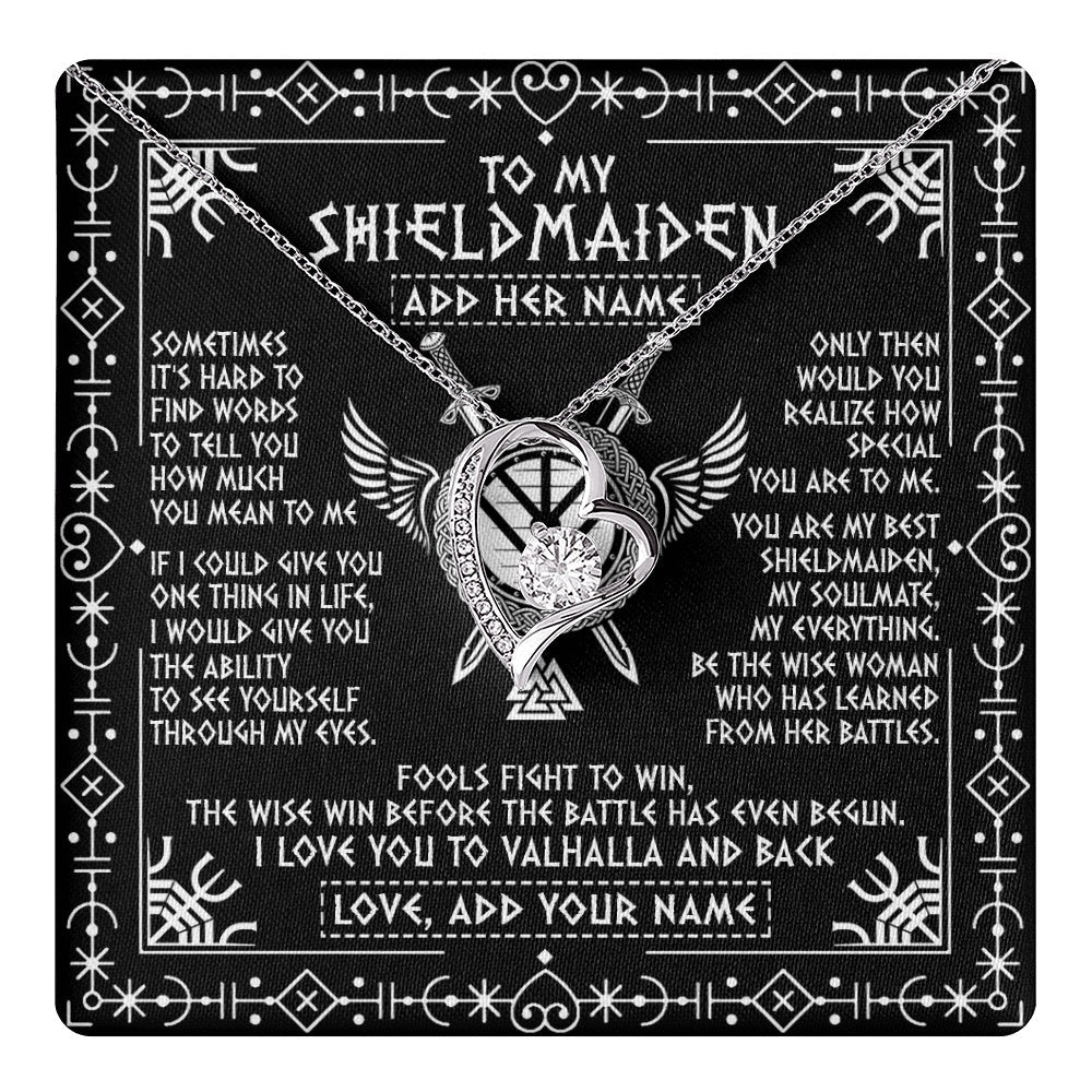 Personalized To My Shieldmaiden Gifts Necklace Viking Valhalla Scandinavian For Girlfriend Wife Custom Birthday Romantic Jewelry Gift Box Message Card