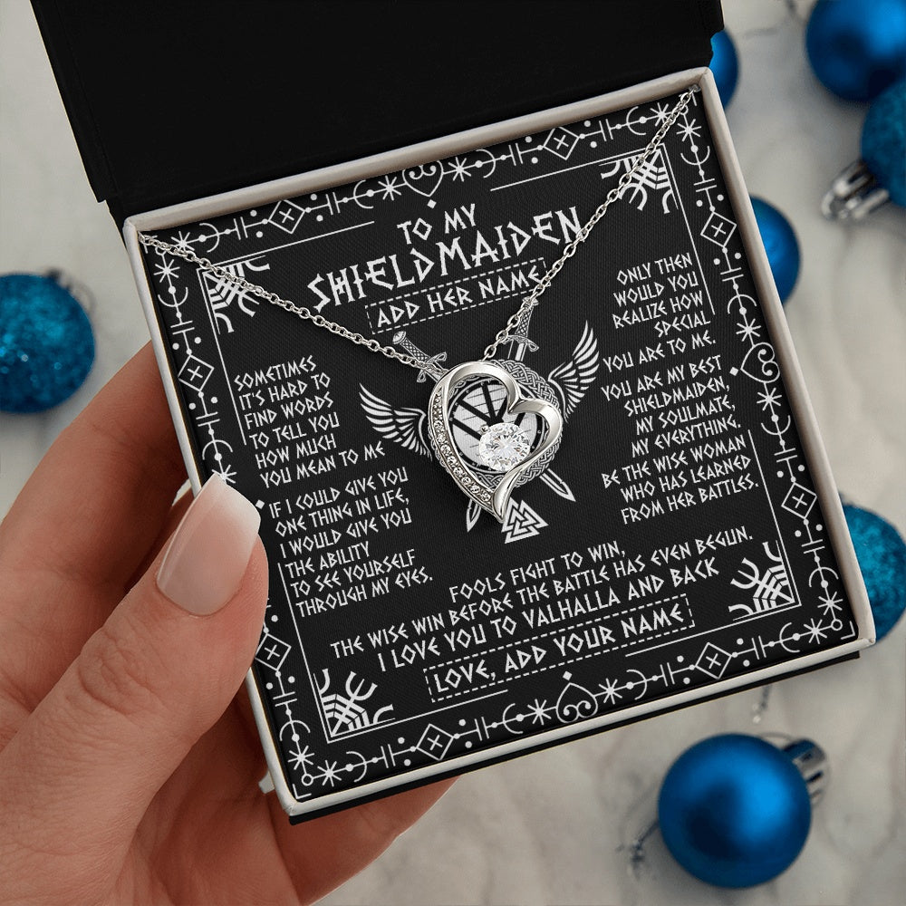 Personalized To My Shieldmaiden Gifts Necklace Viking Valhalla Scandinavian For Girlfriend Wife Custom Birthday Romantic Jewelry Gift Box Message Card