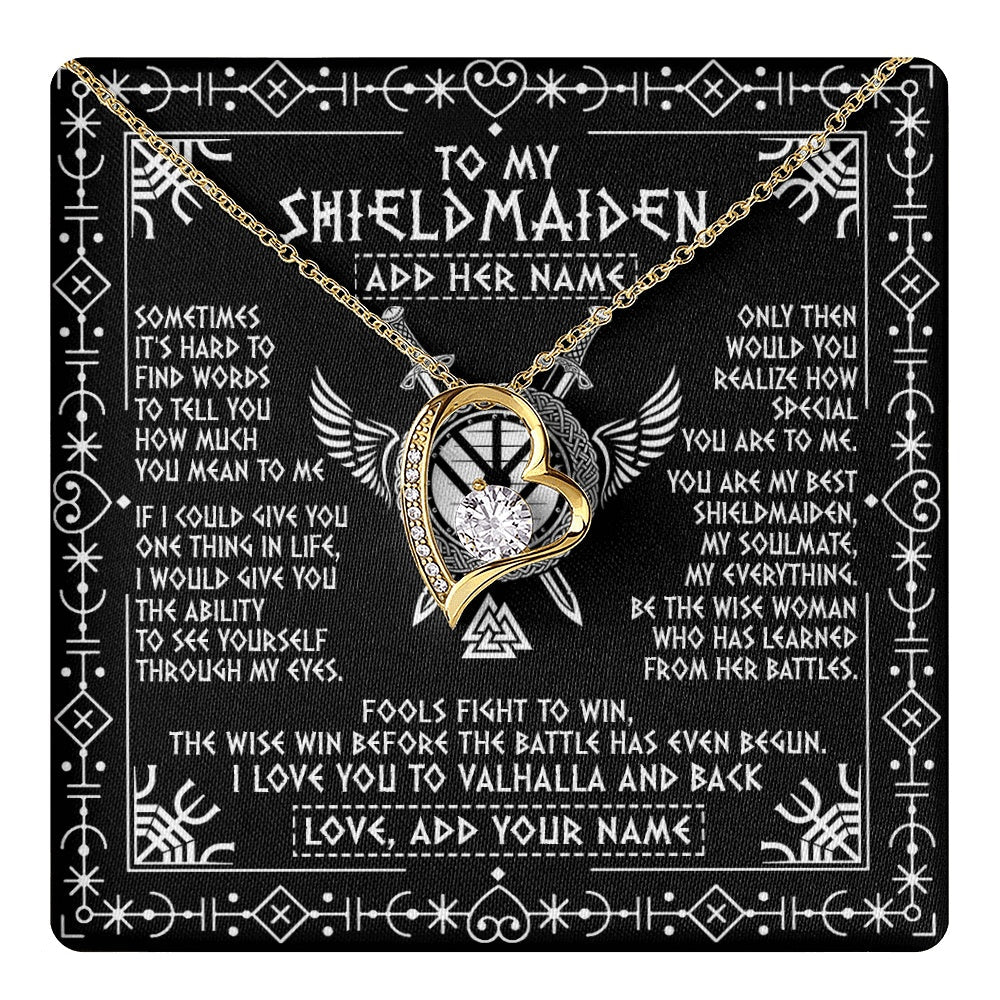 Personalized To My Shieldmaiden Gifts Necklace Viking Valhalla Scandinavian For Girlfriend Wife Custom Birthday Romantic Jewelry Gift Box Message Card