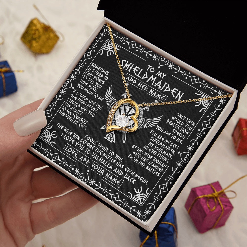 Personalized To My Shieldmaiden Gifts Necklace Viking Valhalla Scandinavian For Girlfriend Wife Custom Birthday Romantic Jewelry Gift Box Message Card