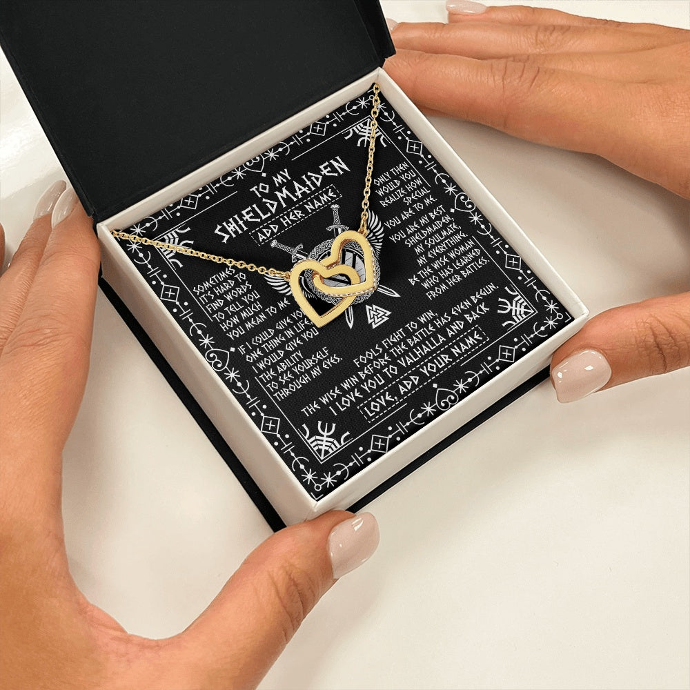 Personalized To My Shieldmaiden Gifts Necklace Viking Valhalla Scandinavian For Girlfriend Wife Custom Birthday Romantic Jewelry Gift Box Message Card