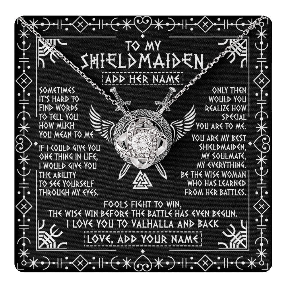 Personalized To My Shieldmaiden Gifts Necklace Viking Valhalla Scandinavian For Girlfriend Wife Custom Birthday Romantic Jewelry Gift Box Message Card