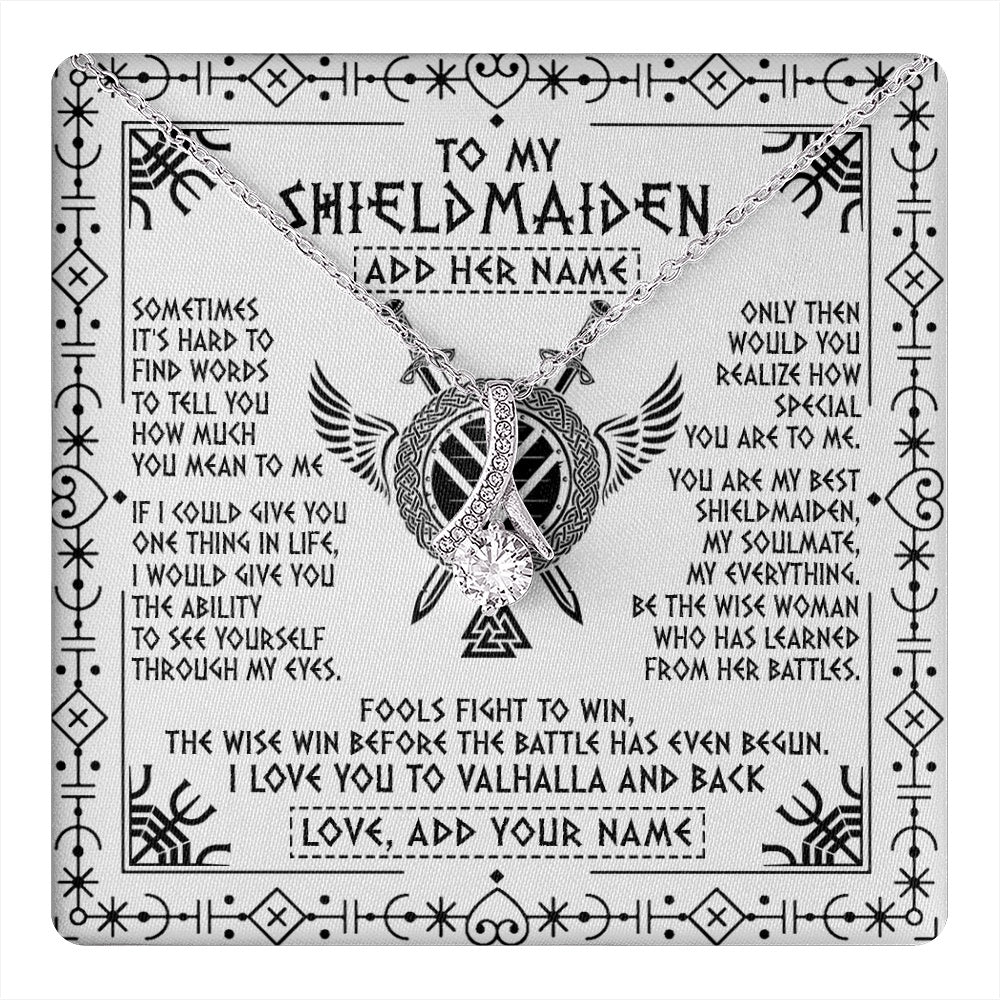 Personalized To My Shieldmaiden Gifts Necklace Viking Valhalla Scandinavian For Wife Girlfriend Custom Anniversary Birthday Jewelry Gift Box Message Card