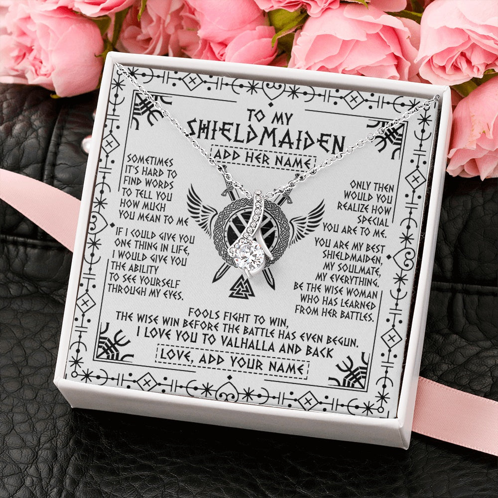 Personalized To My Shieldmaiden Gifts Necklace Viking Valhalla Scandinavian For Wife Girlfriend Custom Anniversary Birthday Jewelry Gift Box Message Card