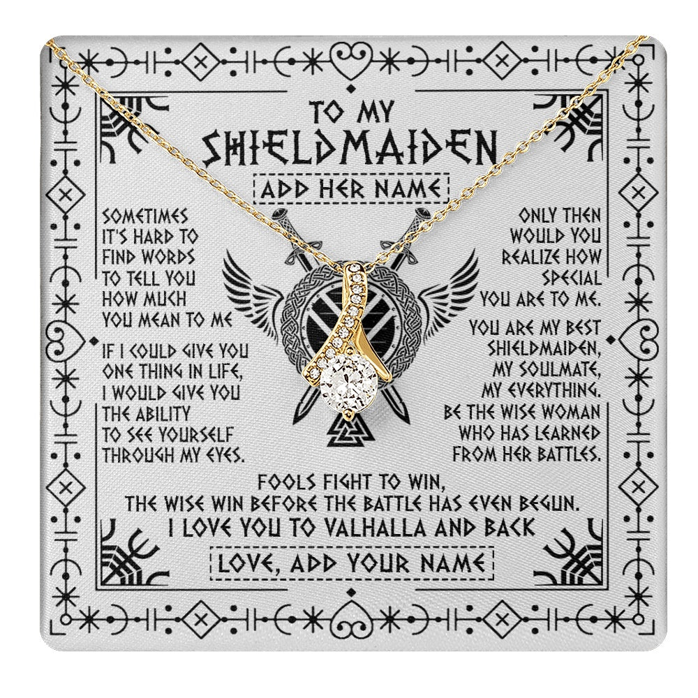 Personalized To My Shieldmaiden Gifts Necklace Viking Valhalla Scandinavian For Wife Girlfriend Custom Anniversary Birthday Jewelry Gift Box Message Card