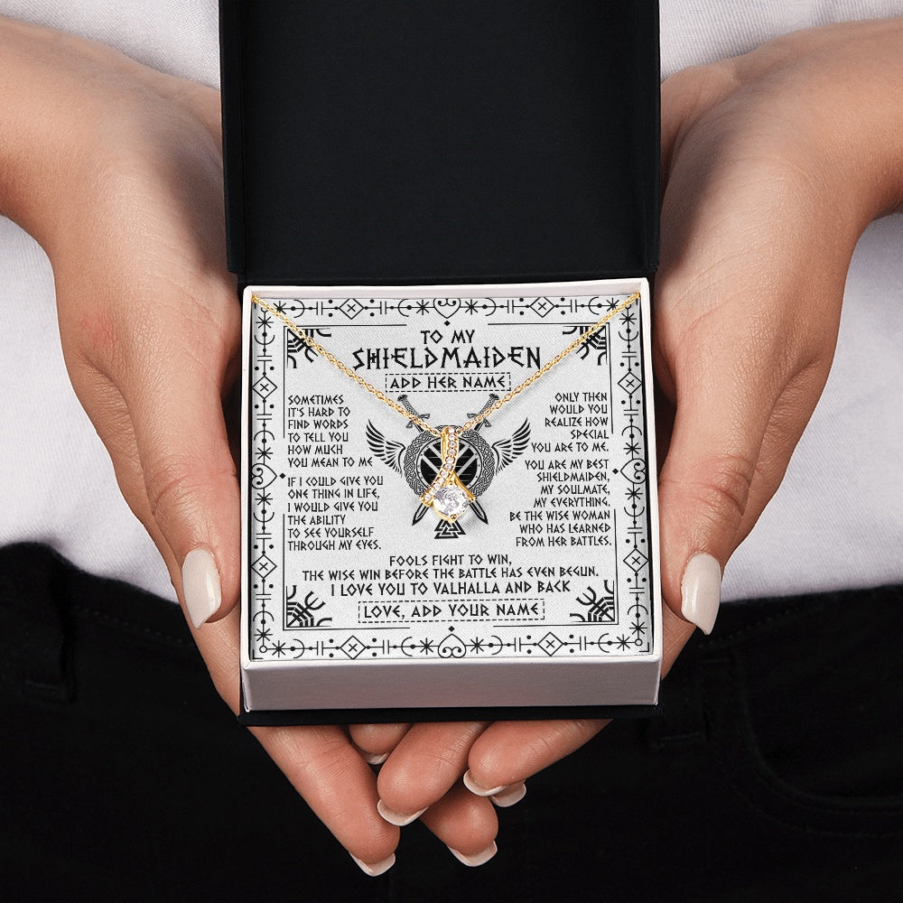 Personalized To My Shieldmaiden Gifts Necklace Viking Valhalla Scandinavian For Wife Girlfriend Custom Anniversary Birthday Jewelry Gift Box Message Card