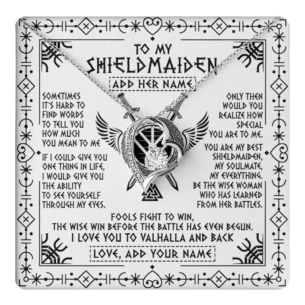 Personalized To My Shieldmaiden Gifts Necklace Viking Valhalla Scandinavian For Wife Girlfriend Custom Anniversary Birthday Jewelry Gift Box Message Card