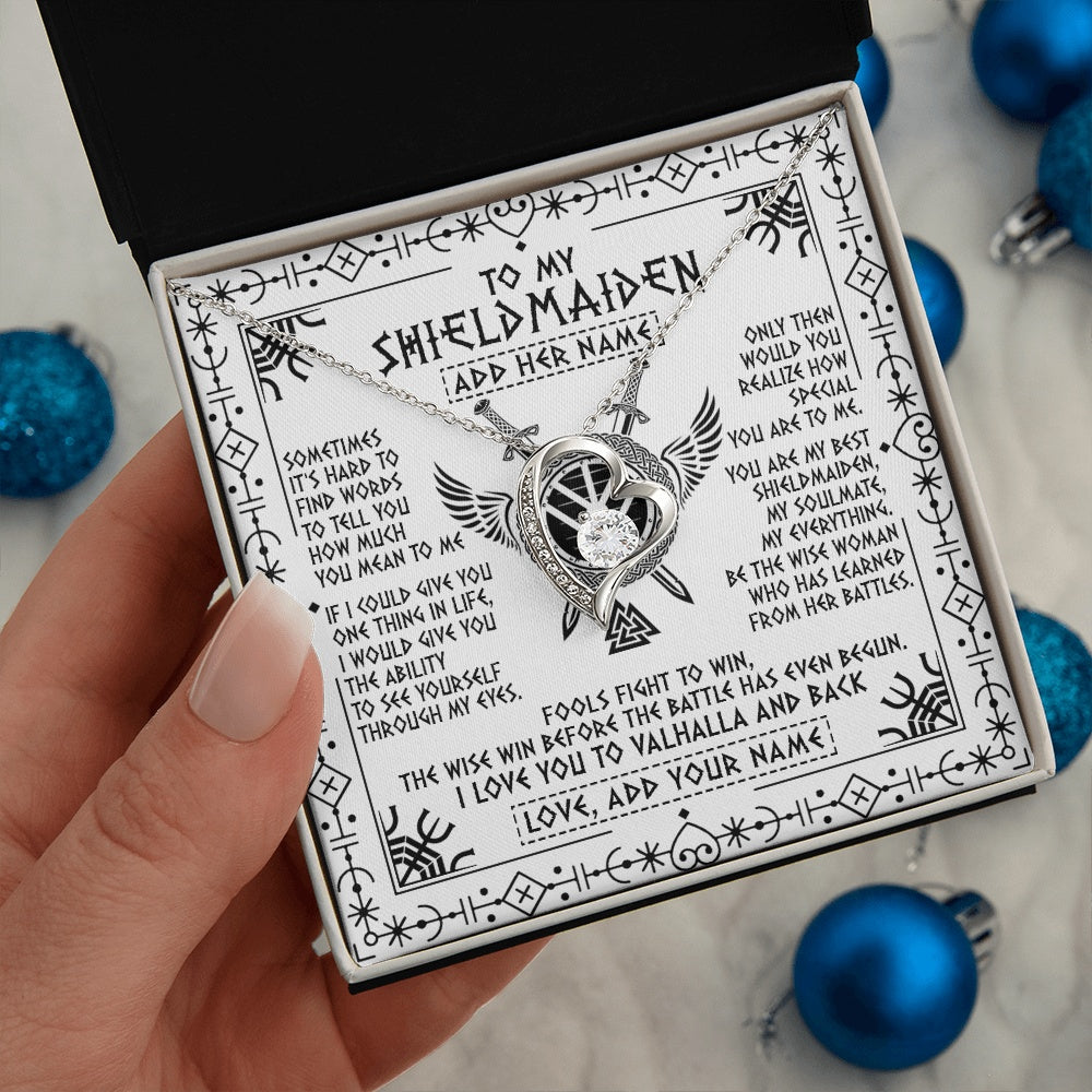 Personalized To My Shieldmaiden Gifts Necklace Viking Valhalla Scandinavian For Wife Girlfriend Custom Anniversary Birthday Jewelry Gift Box Message Card
