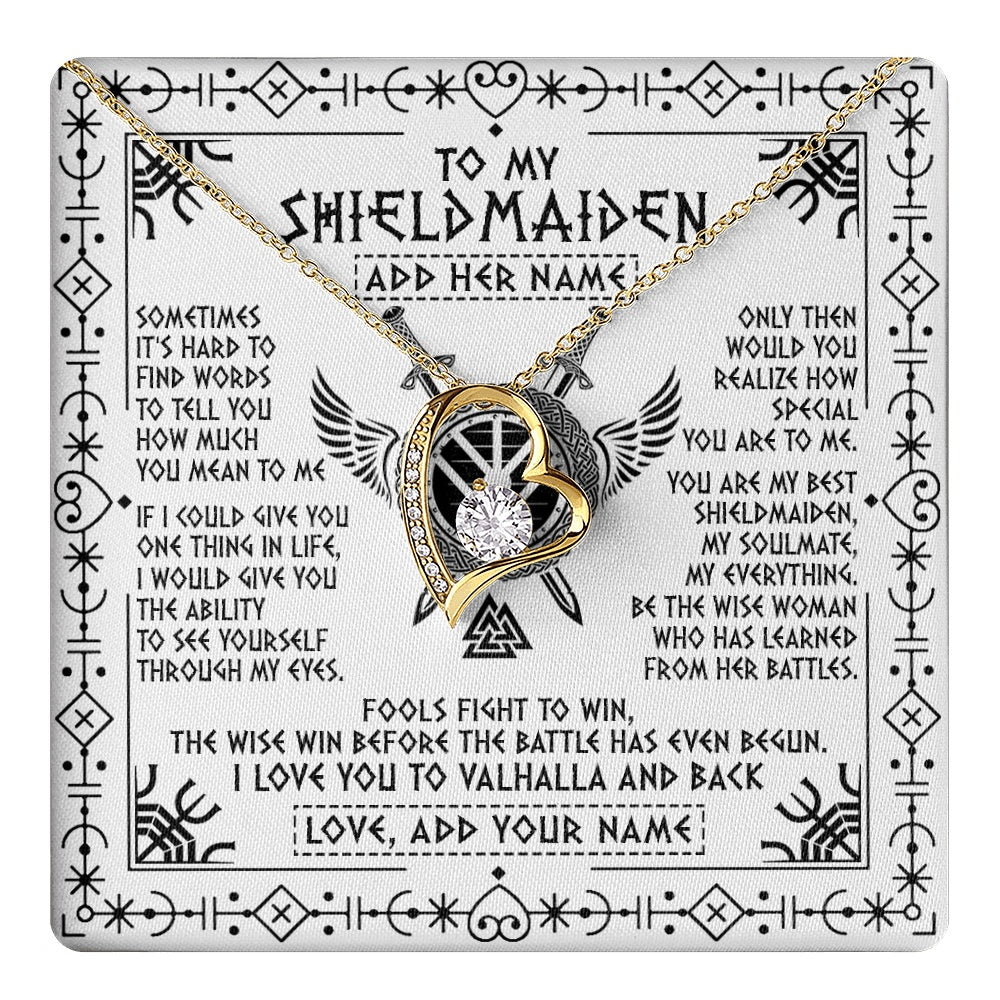 Personalized To My Shieldmaiden Gifts Necklace Viking Valhalla Scandinavian For Wife Girlfriend Custom Anniversary Birthday Jewelry Gift Box Message Card