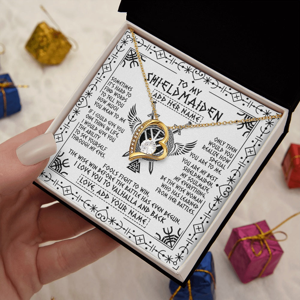 Personalized To My Shieldmaiden Gifts Necklace Viking Valhalla Scandinavian For Wife Girlfriend Custom Anniversary Birthday Jewelry Gift Box Message Card