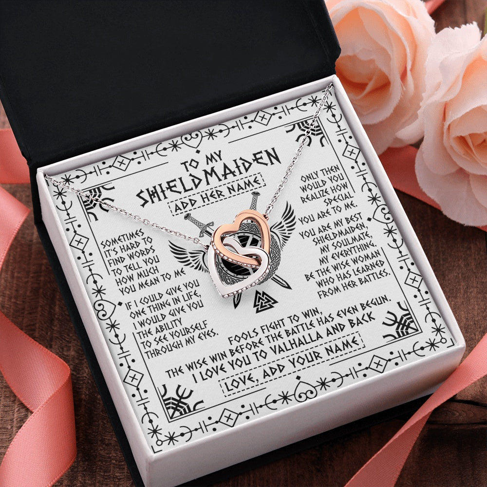 Personalized To My Shieldmaiden Gifts Necklace Viking Valhalla Scandinavian For Wife Girlfriend Custom Anniversary Birthday Jewelry Gift Box Message Card