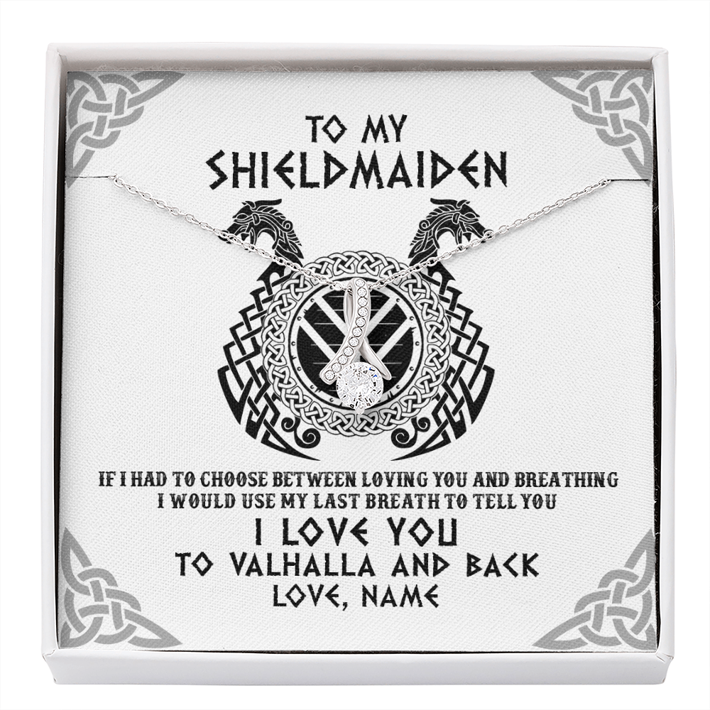 Personalized To My Shieldmaiden Necklace From Husband I Love You to Valhalla Viking Jewelry Women Birthday Wife Girlfriend Anniversary Customized Message Card