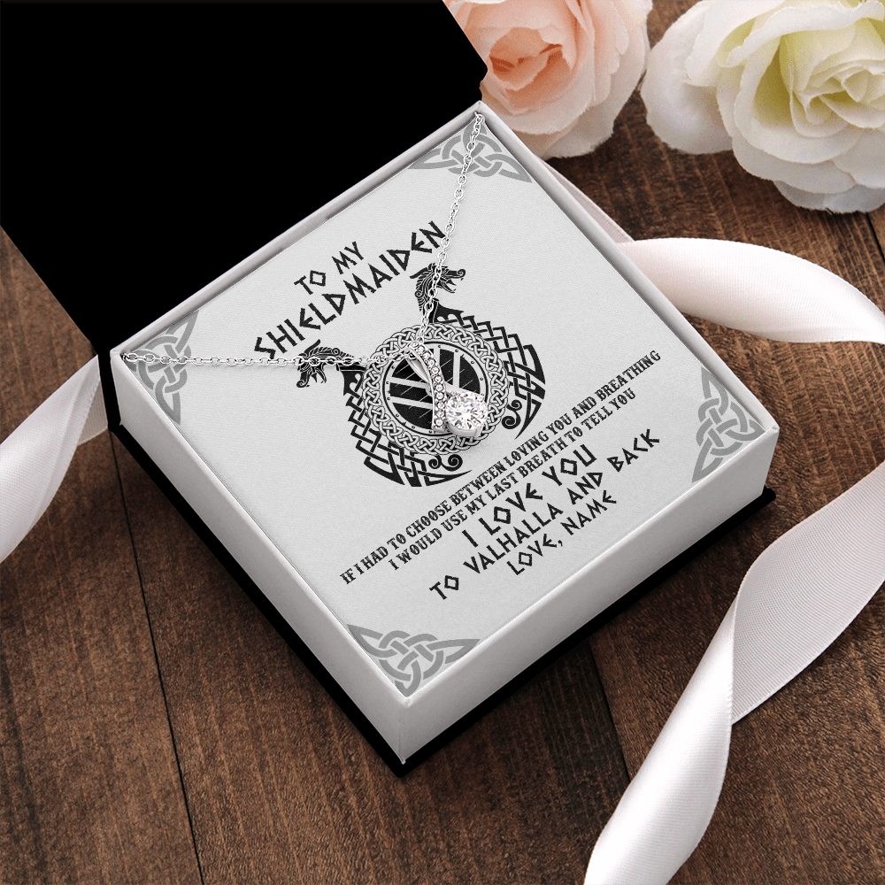 Personalized To My Shieldmaiden Necklace From Husband I Love You to Valhalla Viking Jewelry Women Birthday Wife Girlfriend Anniversary Customized Message Card