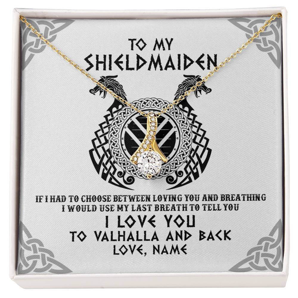 Personalized To My Shieldmaiden Necklace From Husband I Love You to Valhalla Viking Jewelry Women Birthday Wife Girlfriend Anniversary Customized Message Card